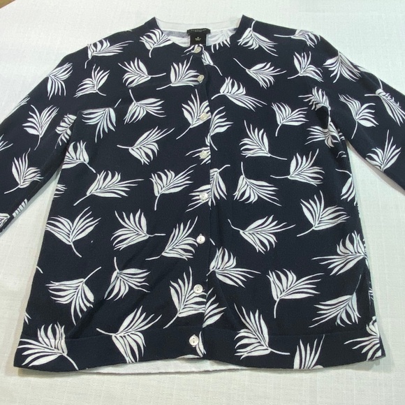 Ann Taylor Factory Sweaters - Ann Taylor Factory Leaf Cardigan Navy White Medium